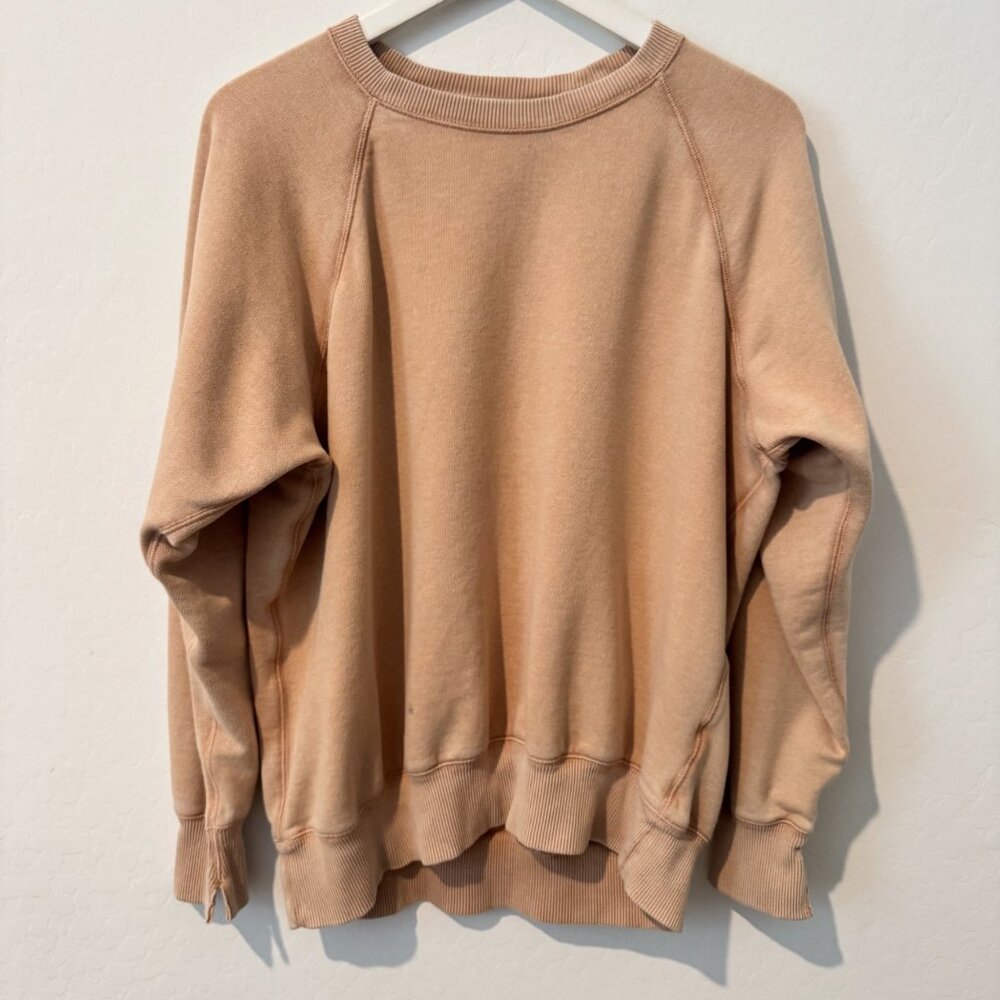 Aerie Oversized Crewneck Pullover Sweatshirt Tan Preppy Loungewear Casual Medium